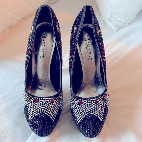 Mascotte “Linda 29” Rhinestone Studded Multicolored Platform 6” Heels Size 7.5 - Picture 3 of 13